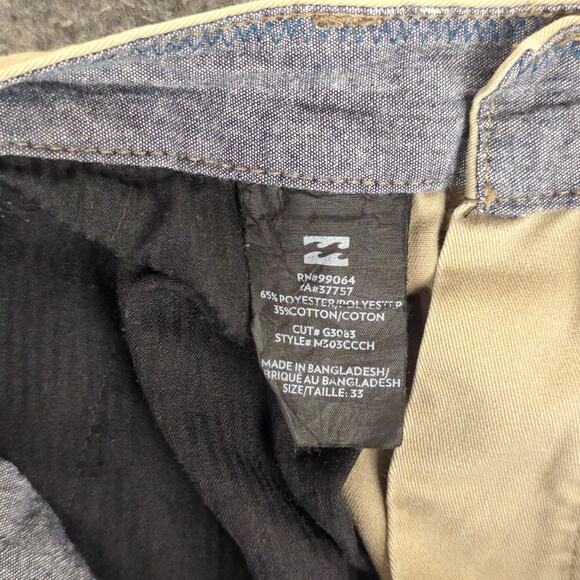 Billabong Pants Mens 33 Tan Classic Chino Straight Fit Casual Polyester Blend - Picture 8 of 10